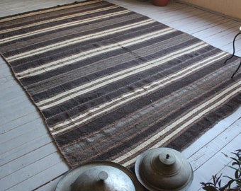 7'2"x11'2" ft Vintage Striped Kilim, Ethnic Brown Kilim Rug, Bohemian Kilim Rug, Oversized Kilim, Anatolian Large Kilim Rug