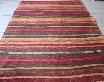 Turkish Striped Kilim , Ethnic Handwoven Wool Kilim, Bohemian Kilim Rug 6'2"x8'4" feet FREE SHIPPING