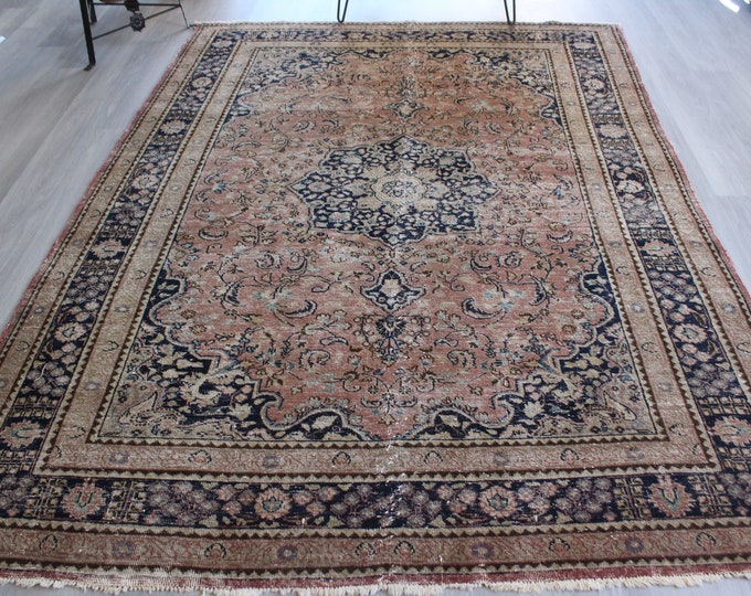 6'5"x9'2" ft  Vintage Oushak Rug, Large Area Rug, Large Oushak Rug, Red -Blue  Living room Rug, Large Turkish Rug, Large Traditional  Rug