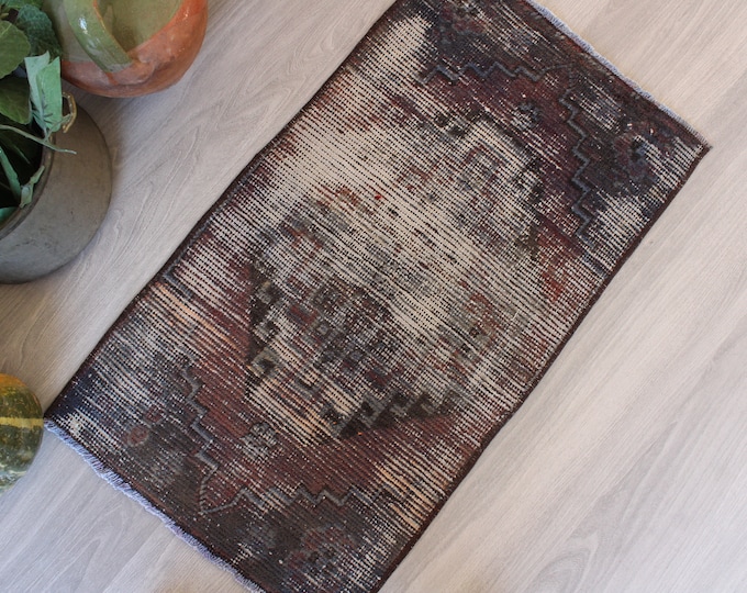 Vintage Door Mat, Ethnic Blue Door Mat, Bohemian Door Mat, Handwoven Door Mat , Small Blue Rug , Low Piled Small Rug / 1532 / 1'5"x2'6"