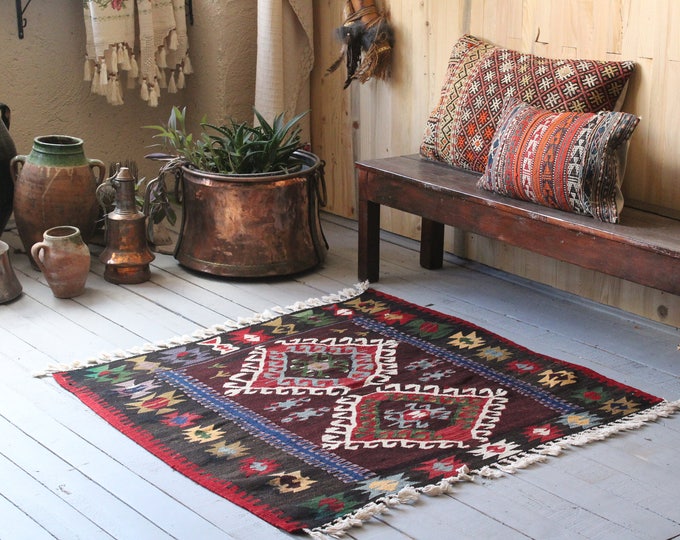 Vintage Anatolian Kilim, Small kilim,Bohemian Style Kilim, Kelim,Colourful Kilim Rug