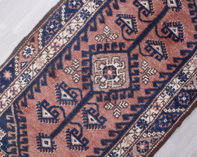 Vintage Small Anatolian Rug, Small Ethnic Rug, Handwoven Wool Rug, Bohemian Blue-Red Small Rug / B-1587 / 2'4"x4'6"