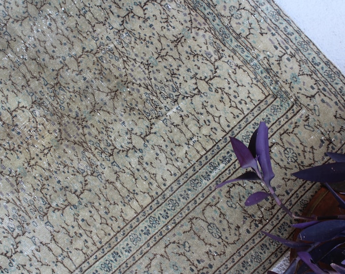 6'7"x9'2"  Vintage Oushak Rug, Large Area Rug, Vintage Turkish Rug, Large Beige Oushak Rug