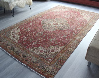 Large Oushak  Rug, 5'8"x9'8" ft Vintage Rug, Pink Area Rug, Oriental Area Rug, Vintage Large Rug, Bedroom Rug, Large Pink Rug