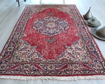 5'3"x8'7" ft   Vintage Hereke Rug, Large Area Rug, Large Turkish Rug, Vintage Anatolian Rug, Traditional Turkish Rug