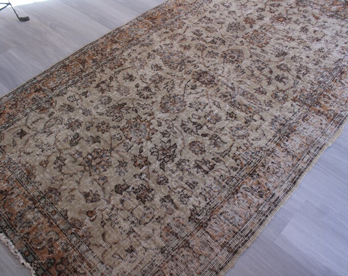 3'8"x6'7" ft   Vintage Oushak Rug, Vintage Turkish Rug, Low Piled Anatolian Rug, Handwoven Wool Rug