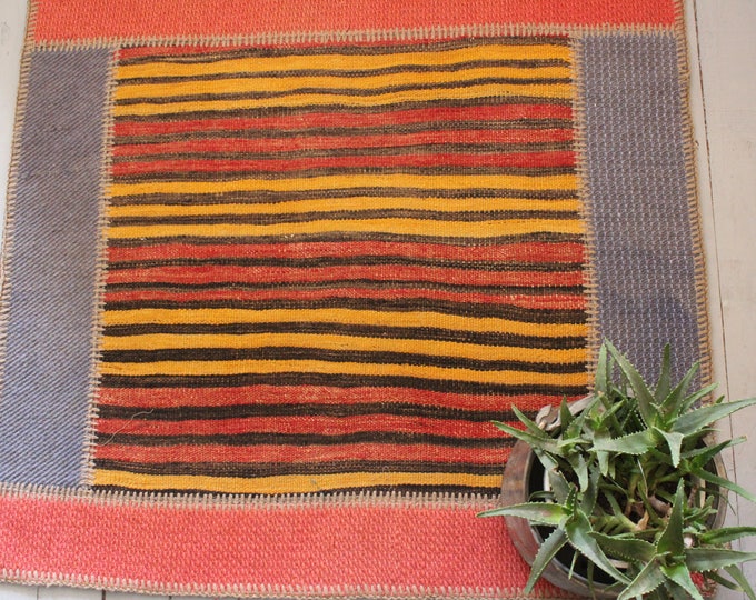 3'0"x3'2" Patchwork Bohemian Style Striped Kilim