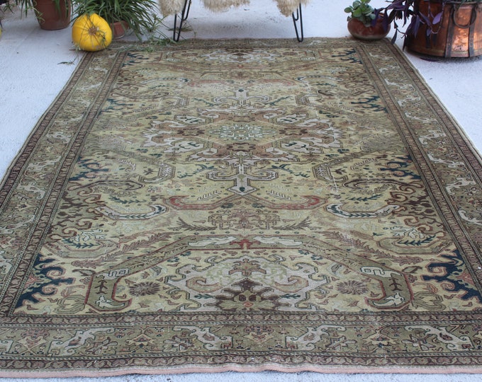 6'6"x9'8" ft  Vintage OUSHAK Rug, Vintage Turkish Rug, Large Area Rug,  Traditional Area Rug, Large Anatolian Rug, Classical Turkish Rug