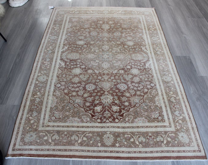 4'x6' Traditional  Hereke Rug , Classic Turkish Rug , Brown and beige rug, Vintage Area Rug / B-1731