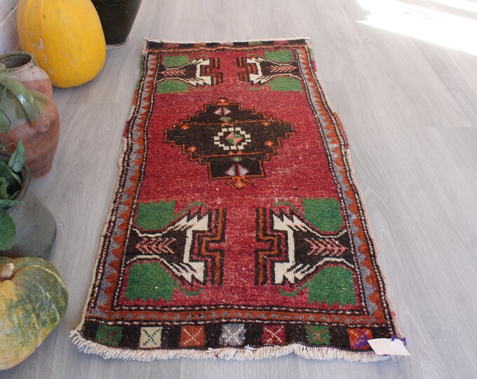 Vintage Rug Door Mat, Ethnic Door Mat, Bohemian Door Mat, Handwoven Door Mat , Decorative Small Anatolian Rug /  B-1500 / 1'8"x3'9"