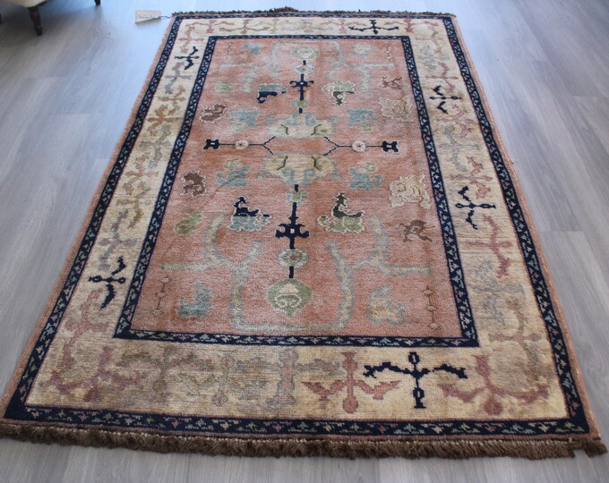 Vintage Oushak Rug, Beige Rug, 3'9"x6'3" ft Oushak Rug,Beige-Pink Rug, Ethnic Area Rug,Small Turkish Rug / B-1206