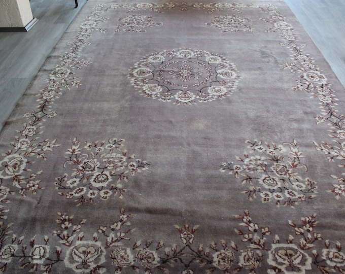 8'5"x12'6"ft    Pale Lavender Rug, Large Oushak Rug, Large Turkish Rug, Large Floral Rug, Contemporary Rug, Pale Coloured Large Area Rug