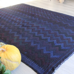 Dark Blue Kilim Rug, Ethnic Blue Kilim, Handwoven Kilim Rug,Vintage Blue Kilim Rug , Bohemian kilim rug / B-1361 / 6&#39;5&quot;X9&#39;4&quot; feet