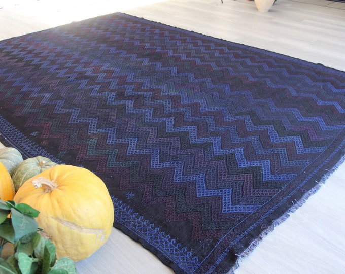 Dark Blue Kilim Rug, Ethnic Blue Kilim, Handwoven Kilim Rug,Vintage Blue Kilim Rug , Bohemian kilim rug / B-1361 / 6'5"X9'4" feet