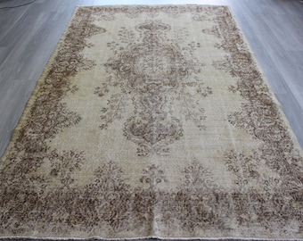 6x9 Rugs, Beige Rug, Beige Oushak Rug, 5'6"x9'6" Vintage Beige  Rug, Vintage Turkish Rug , Oriental Area Rug / B-1378