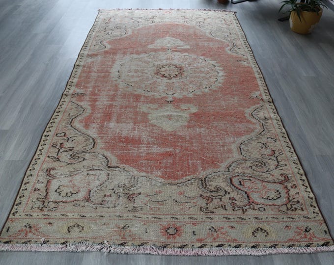 4'7"x9'5"ft  Vintage Oushak Rug, Vintage Distressed Turkish Anatolian Rug/  B-392