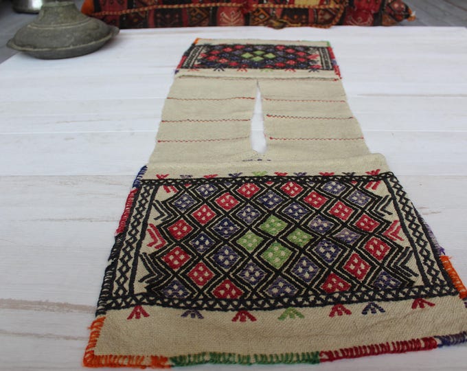 1'4"x3'9" Vintage KILIM  Saddlebag,Ethnic Turkish Bohemian Kilim Heybe-Saddlebag,Kilim Storagebag