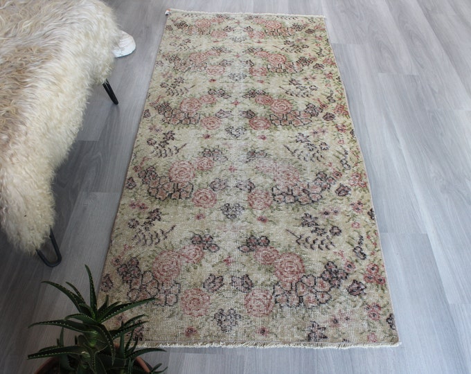 Vintage Floral Rug Runner, Small Cream Rug Runner / B-1723 / 2'8"x6'1"