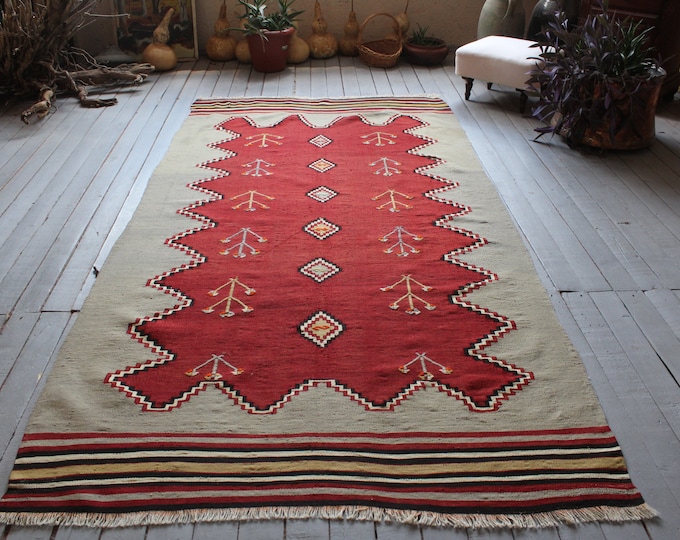 Vintage Turkish Kilim, Handwoven  Kilim, Ethnic Bohemian Wool Kilim
