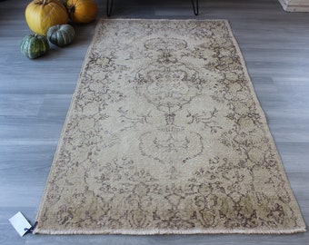 3'7"x6'5" ft  Beige  Rug, Vintage Oushak Rug, Handwoven are rug, small beige rug,low piled anatolian rug, beige wool rug / B-1292