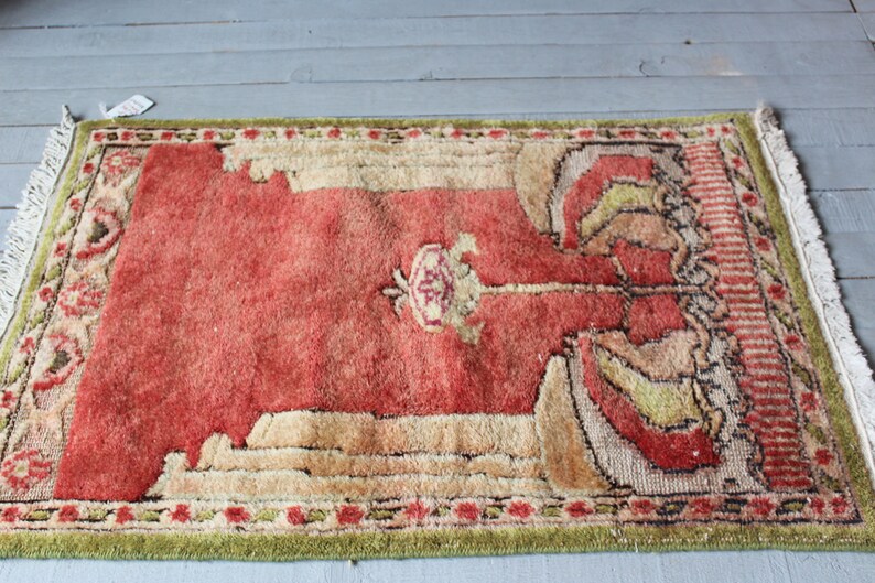Vintage Red Rug With Chandelier Turkish Handwoven Wool Small Etsy