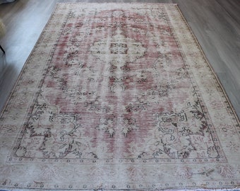 Vintage Mute Coloured Rug, Vintage Oushak Rug, Large Area Rug, Livingroom Rug , Traditional Rug, Beige-Pink Rug / B-1328 / 6'2"x 10' feet