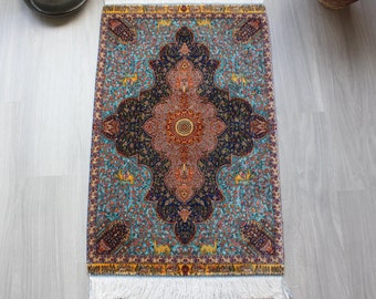 Small Silk Rug, Silk Medallion Rug, Decorative Silk Tapestry / B-1804 / 2'x3'