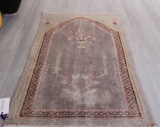 Lavender Color Oushak Rug , Small Vintage Rug , Chandelier Design Pale Rug / B-1562 / 2'x3'8"