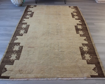 Vintage Kars Rug, Ethnic Beige Rug, Vintage Beige Rug, Bohemian Rug , Decorative Rug, Piled Wool Rug / 4'5"x6'6" feet / V-1246