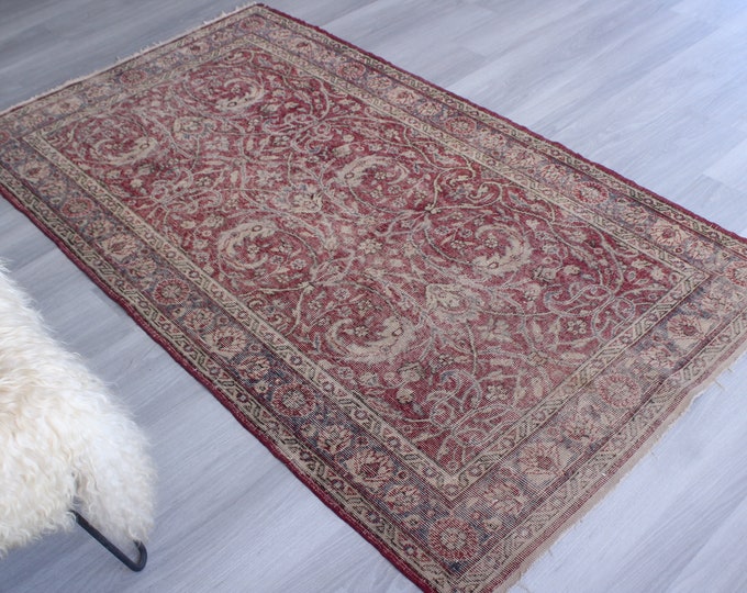 3'9"x6'9" ft Vintage Rug, Vintage Kayseri Rug, Traditional Area Rug, Classic Turkish Rug