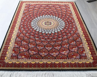 Red Silk Rug , 3'3''x5' Silk Medallion Design Classic Silk Rug / B-1930
