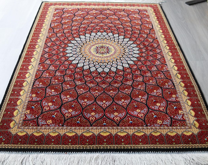 Red Silk Rug , 3'3''x5' Silk Medallion Design Classic Silk Rug / B-1930