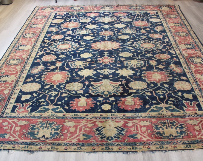 10'3"x11'5" ft , Large Vintage Rug, Vintage Oushak Rug, Blue Floral Rug, Turkish Area Rug, Livingroom Rug, Ethnic Anatolian Rug / C-4553