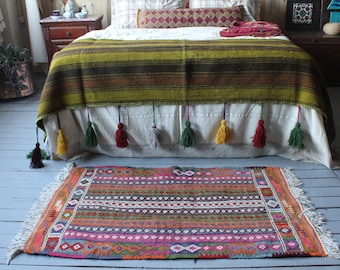 2'4"x4'1" Vintage Pink Striped Kilim Rug,Small Turkish Kilim,Handwoven Wool Kilim,Bohemian Kilim