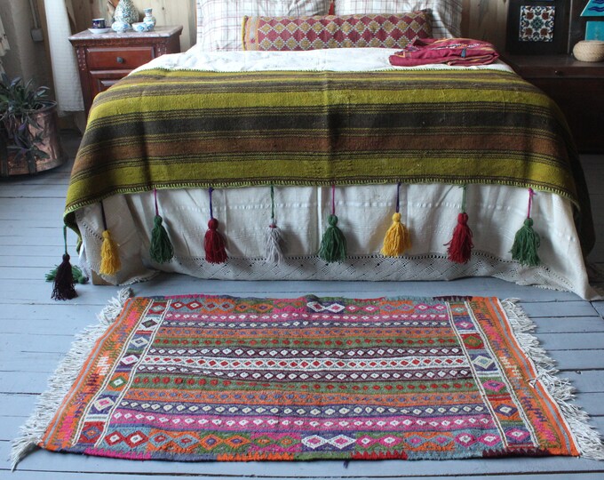 2'4"x4'1" Vintage Pink Striped Kilim Rug,Small Turkish Kilim,Handwoven Wool Kilim,Bohemian Kilim