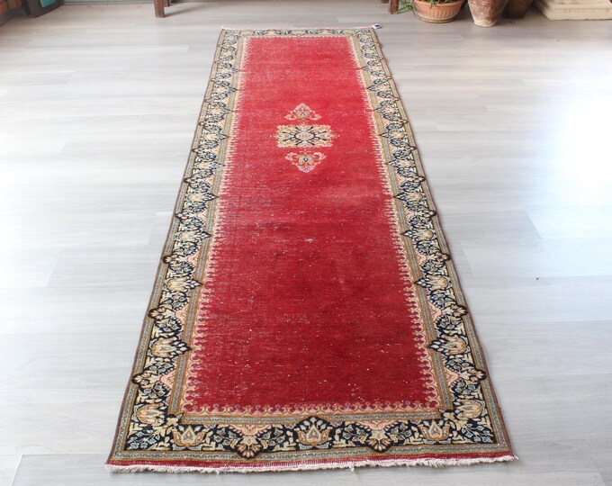 Red Rug Runner, Traditional Rug Runner, Classic Design Rug Runner / B-1836 / 2'8''x10'1''