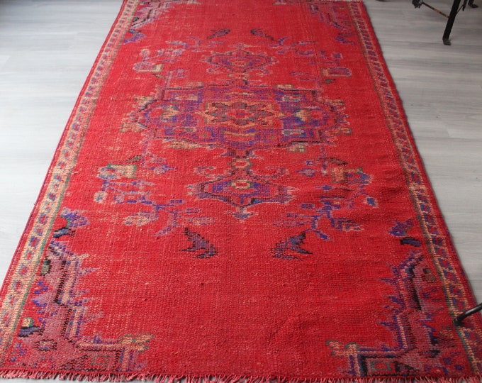 4'4"x7'2" ft   Vintage Red Rug, Vintage Oushak Rug, Ethnic Turkish Rug, Red Anatolian Rug, Handwoven Red Rug, Nomadic Rug