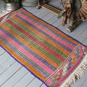 2&#39;2&quot;x4&#39;1&quot; ft  Vintage Striped YUNTDAG Kilim Rug, Vintage Bohemian Kilim Rug, Ethnic Kilim Rug, Turkish Kilim Rug