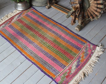 2'2"x4'1" ft  Vintage Striped YUNTDAG Kilim Rug, Vintage Bohemian Kilim Rug, Ethnic Kilim Rug, Turkish Kilim Rug