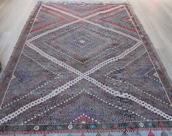 Vintage Kilim Rug , Large Ethnic Kilim, Purple-Gray Kilim Rug, Vintage Anatolian Kilim Rug / B-1358 / 6'1"x9'2" feet