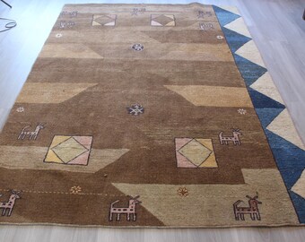 Brown Area Rug, Vintage  Gabbe Rug, Bohemian Natural Wool Rug / B-1847 / 5'6''x8'7'' ft