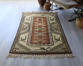 2'6"x3'6" Small Beige Rug, Small Entry Rug , Bohemian Handwoven Rug / B-175