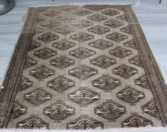 4'3"x5'5" ft  Vintage Bukhara Rug, Brown Bukhara Rug, Vintage Turkoman Rug, Ethnic Brown Rug, Nomadic Area Rug