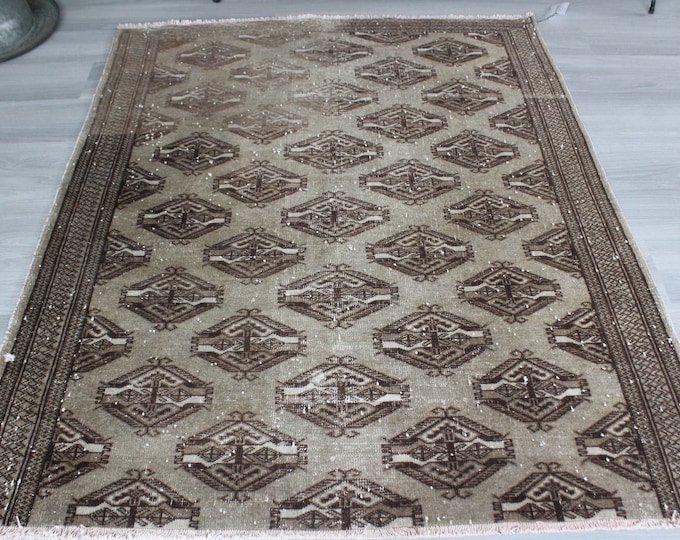 4'3"x5'5" ft  Vintage Bukhara Rug, Brown Bukhara Rug, Vintage Turkoman Rug, Ethnic Brown Rug, Nomadic Area Rug