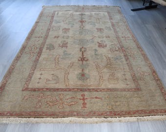 Sandy Beige Rug , 3'9"x6'3" ft  Vintage  OUSHAK Rug, Piled Handwoven Rug / B-505