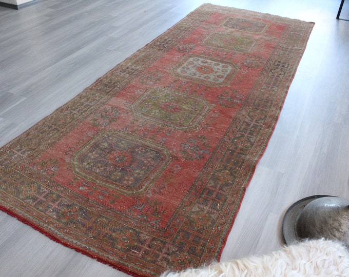 Vintage Rug Runner, Vintage Oushak Runner,  Wide Turkish Runner, Wide Anatolian Rug Runner / B-1403 / 4'4"X11'3"