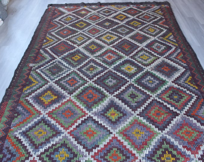 Vintage Jijim Kilim, Ethnic Kilim Rug, Jijim Kilim Rug, Bohemian Kilim Rug, Vintage Kilim Rug / N-1059 / 7'7"x11'6"