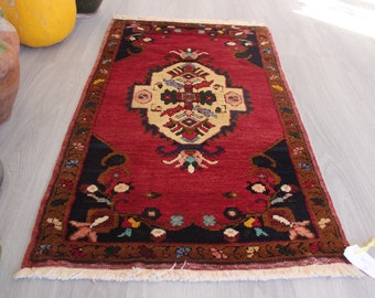 Red Rug Door Mat, Ethnic Small Rug, Vintage Door Mat, Vintage Anatolian Small Rug / B-1506 / 1'9"x3'5"