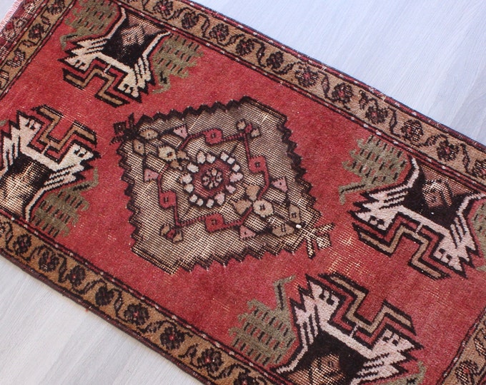 1'6"x3' Small Rug, Small Wool Door Mat , Ethnic Handwoven Door Mat, Small Anatolian Rug / B-1422