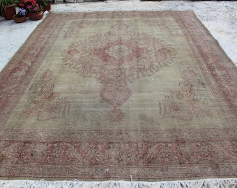 9'3"x12'8" ft   Vintage Beige Rug, Large Beige Turkish Rug, Oversized Beige Anatolian Rug